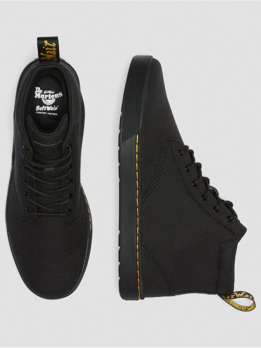 Dr. Martens Men’s Black Canvas Chukka Boots with Yellow Stitch
